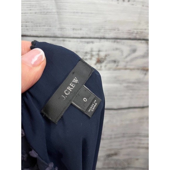 J Crew Blouse size 0 Navy Blue Lace Dotted Sheer Boho Peasant Prairie Modest - Picture 10 of 10